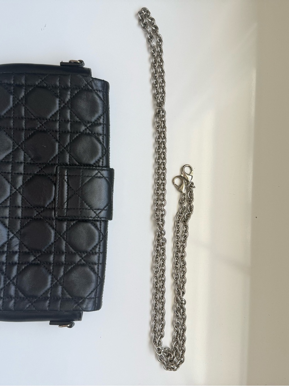 Dior Black Quilted Mini Shoulder Bag with Long Silver Chain - Picture 3 of 4